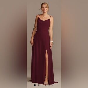 David’s Bridal Studio Cowl Neck Chiffon Dress with Slit